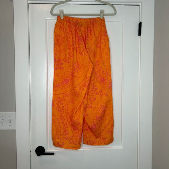 Flax Orange Pink Floral Crop Linen Wide Leg Pants Size P 4-6 - Picture 2 of 7